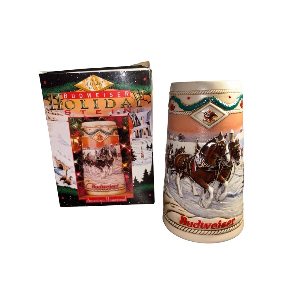 Vintage 1996 Budweiser Holiday Stein "American Homestead" 90's Christmas